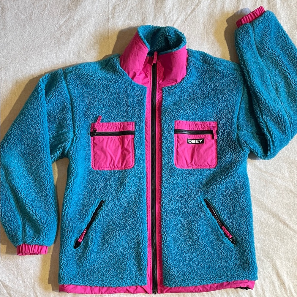 Obey Blue and Pink Fleece Jacket - Picture 2 of 7